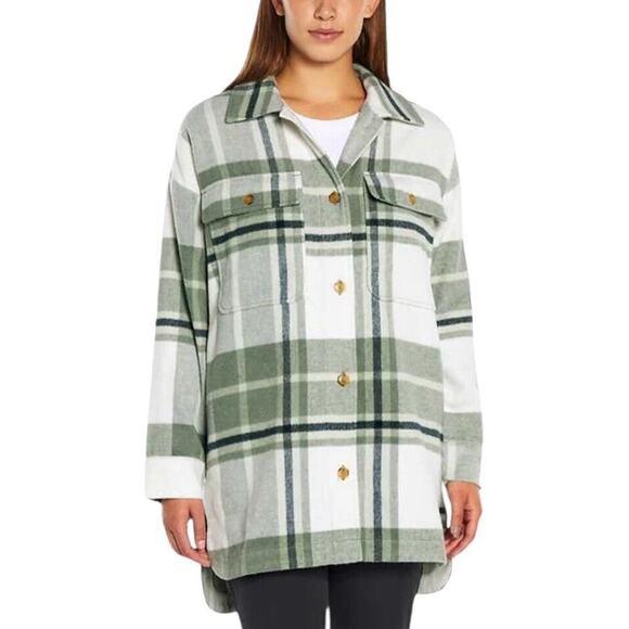 NWT Banana Republic Shirt Jacket Women L Green Plaid Flannel Shacket Oversized - Picture 16 of 16